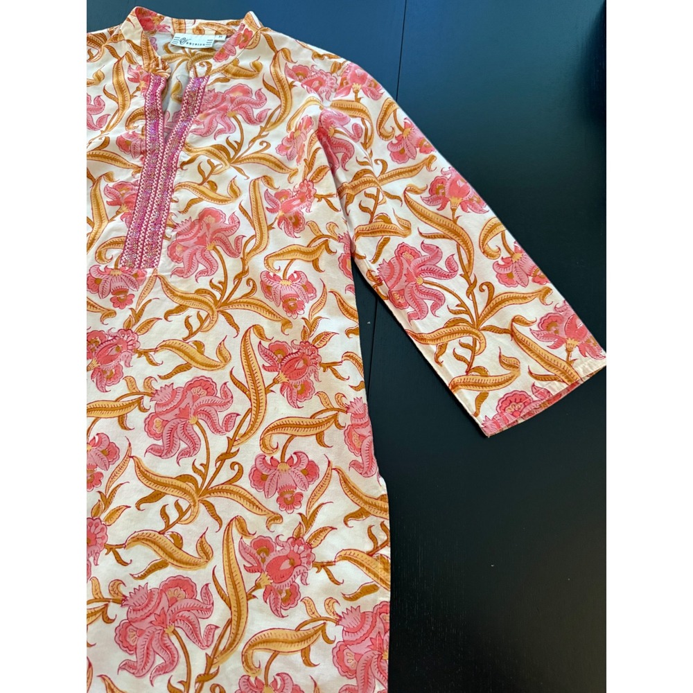 Westside Printed Cotton Tunic Shirt Womens Size M Floral Pink Sequin Lightweight - Picture 8 of 14